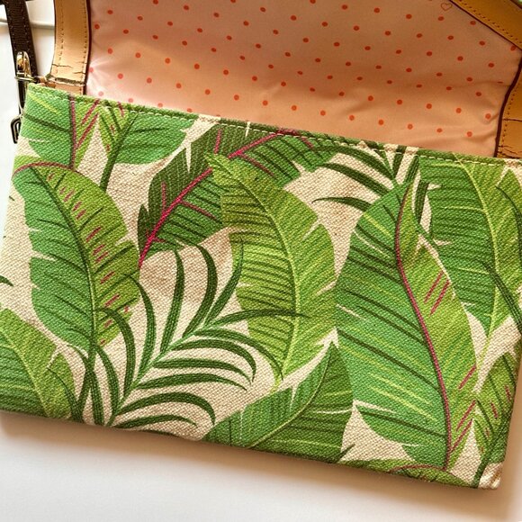 Stella And Dot Clutch Bag Purse Green Palm Leaf Jungle Print with Strap - Picture 3 of 8